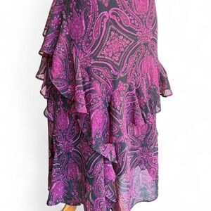 Elegant Paisley Ruffle Skirt - Purple